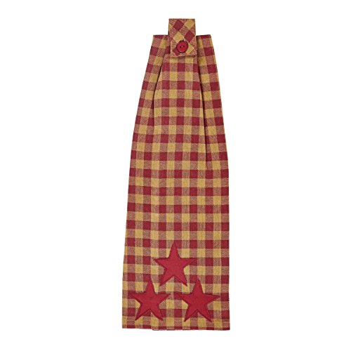 VHC Brands Star Cotton Primitive Tabletop Fabric Loop Appliqued Kitchen Towel, King, Burgundy Red