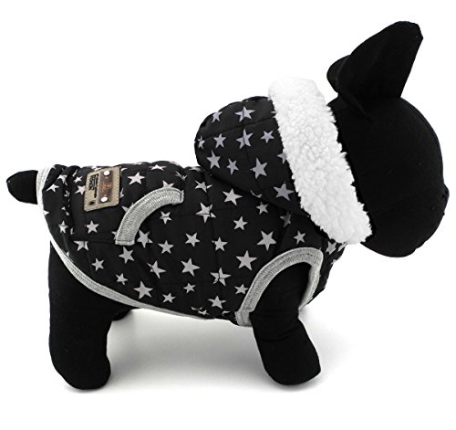Pegasus SELMAI Star Print Vest Winter Coat Small Dog Jacket Puppy Clothes Pet Cat Hoodies Fleece Cashmere Black S - Image 3