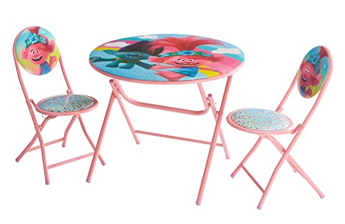 Image of DreamWorks Trolls 3 Piece Foldable Round Table and Chair Set, Ages 3+