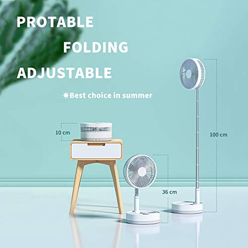 Portable Desk and Table Telescopic Fan,Height Adjustable Folding Pedestal Stand Floor Fan USB Rechargeable Air Circulator Mute Fan With 4 Speed Settings For Office,Home,Outdoor,Camping(White) - Thumbnail 2