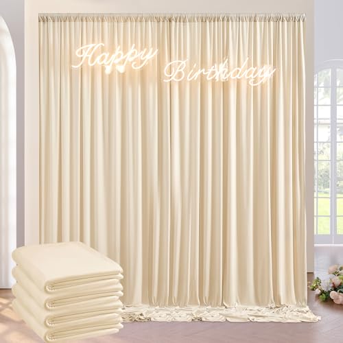 NSSONBEN 20ft×10ft Wrinkle Free Beige Backdrop Curtains for Parties, 4 Panels 5×10ft Soft Silky Polyester Photo Backdrop Drapes for Birthday Wedding Baby Shower Baptism Photo Photography