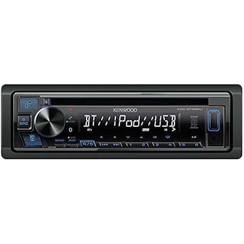 KENWOOD KDC-BT282U CD Car Stereo - Single Din, Bluetooth Audio, USB MP3, FLAC, Aux in, AM FM Radio, Detachable face with White 13-Digit LCD Display and Blue Button Illumination