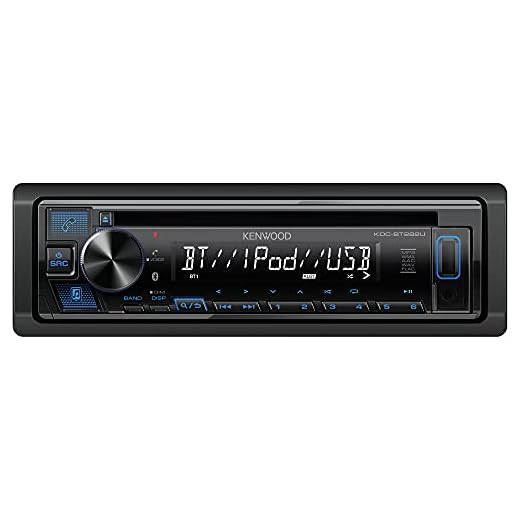 KENWOOD KDC-BT282U CD Car Stereo - Single Din, Bluetooth Audio, USB MP3, FLAC, Aux in, AM FM Radio, Detachable face with White 13-Digit LCD Display and Blue Button Illumination