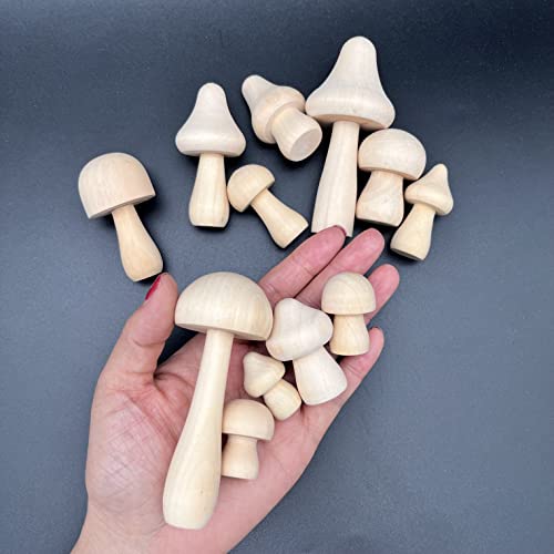 JZK 12x Small Unfinished Wooden Mushrooms for DIY Crafts Projects unpainted Wood Mushrooms Ornaments, Mushroom Figurines - Image 3