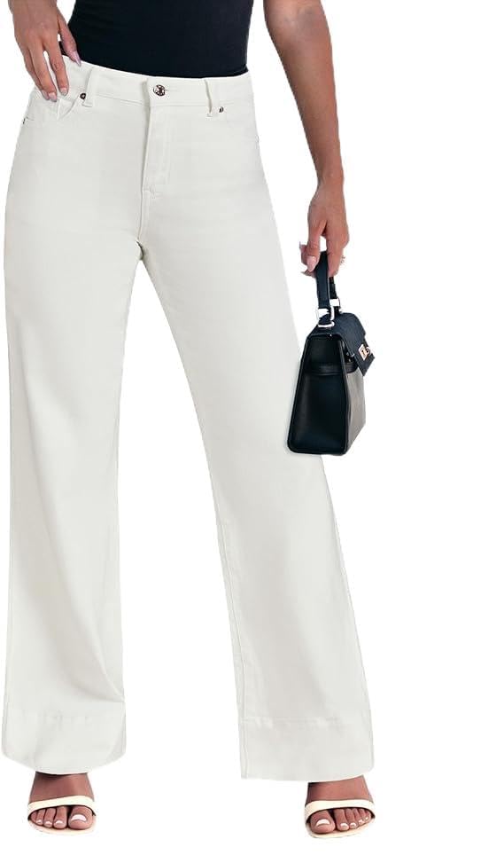 Women's Trendy High Waisted Baggy Straight Leg Stretchy Denim Jeans - Classic Loose Fit Work Pats