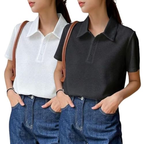 Image of Leriya Fashion Women's Summer Polo T-Shirt - Lightweight Breathable Short Sleeve Collared T-Shirt, Casual Loose Fit Everyday Top for Women