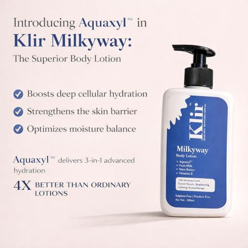 Image of Klir Milkyway Body Lotion with Aquaxyl, Goat Milk & Shea Butter for 72H Moisture Lock | 200ml