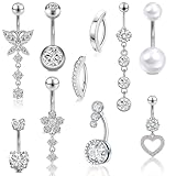 10 piercings para el ombligo de 14 g para mujer, acero quirúrgico, color rosa y azul, con circonita cúbica y mariposa, serpiente, clicker, para el ombligo, para el cuerpo, piercing para el ombligo