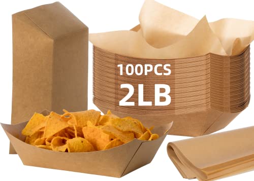 100 PCS Paper Food Trays 2 lb Food Holder Trays,Eco...