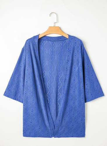 Image of Eytino Plus Size Cardigan for Women Half Sleeve Knitted Jacquard Summer Kimono Cover up Tops(1X-5X)