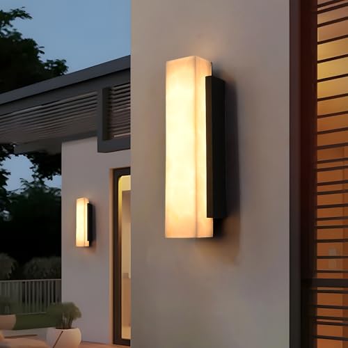 ZenithBeam Applique Murale Exterieur LED ÉTanches,Rectangulaire Imitation Marbre Terrasse Luminaire Mural,Noire ÉPais En Acier Inoxydable Garage Applique...