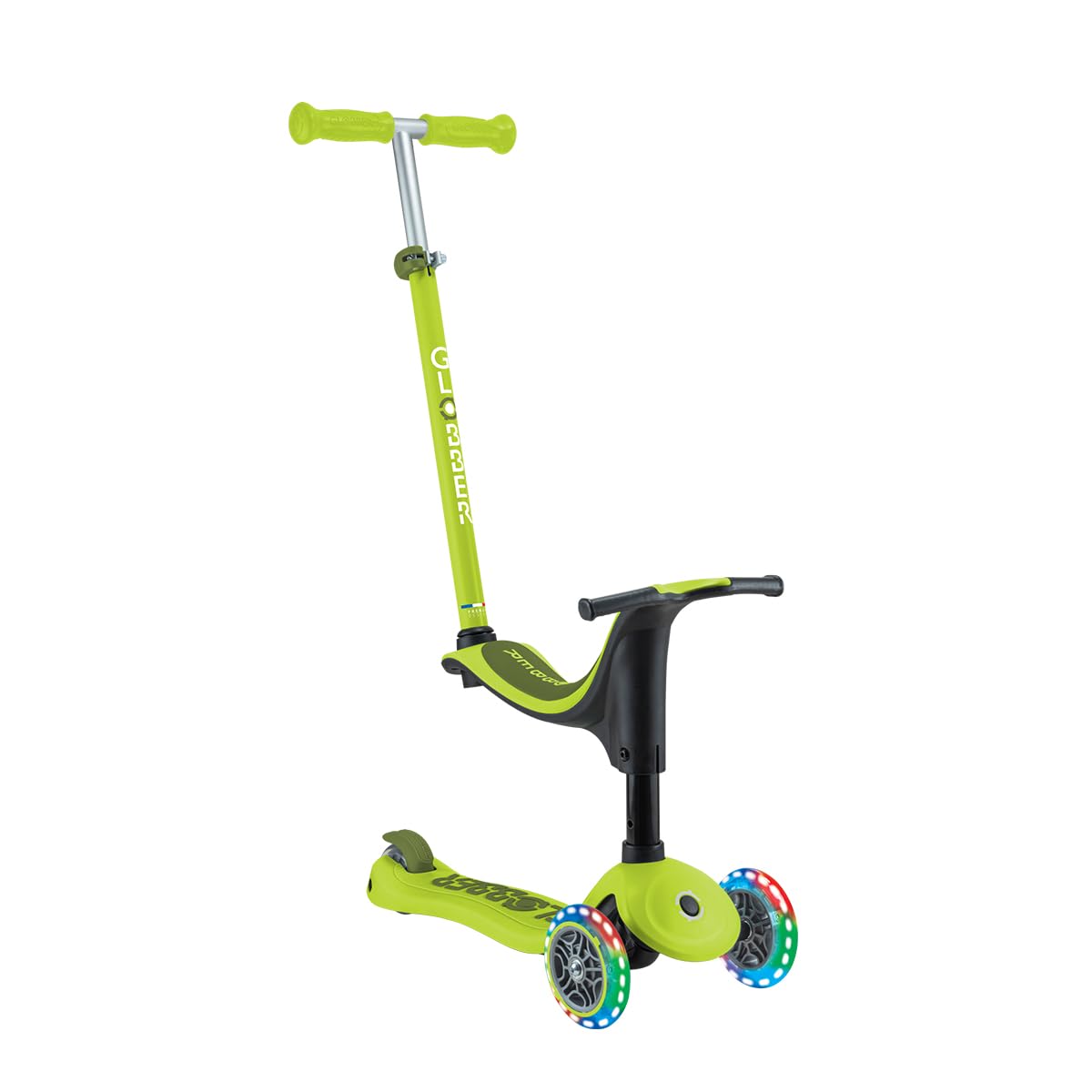 Globber - GO•UP Sporty Lights - Monopattino evolutivo a 3 ruote con sedile, per bambini dai 15 mesi ai 6 anni, verde