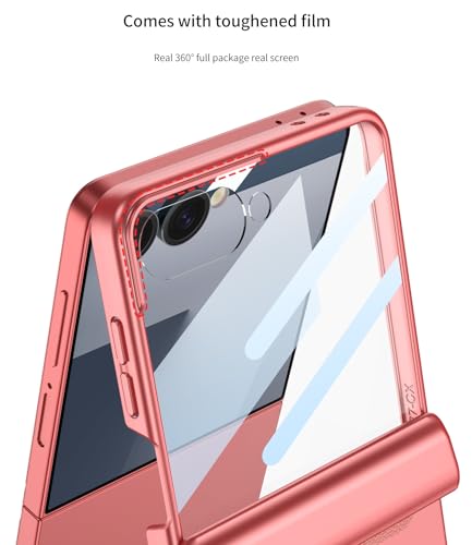 Image of Midkart Magnetic Case Compatible with Samsung Galaxy Z Flip 7 Release 2025 Hinge Protection Hard PC with Front Glass Cover 360-degree Protection, Red