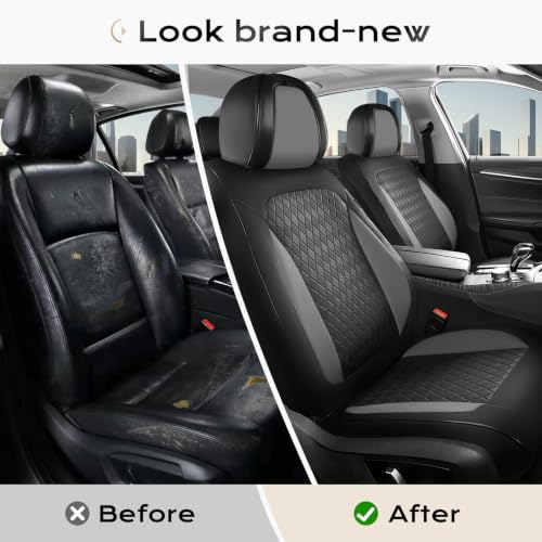 Image of Coverado Car Seat Covers for Front Seats, Leather Seat Covers for Cars, Waterproof Automotive Car Seat Protectors, Front Car Seat Cushions Driver Seat Covers Universal Fit for Most Cars, Black&Gray