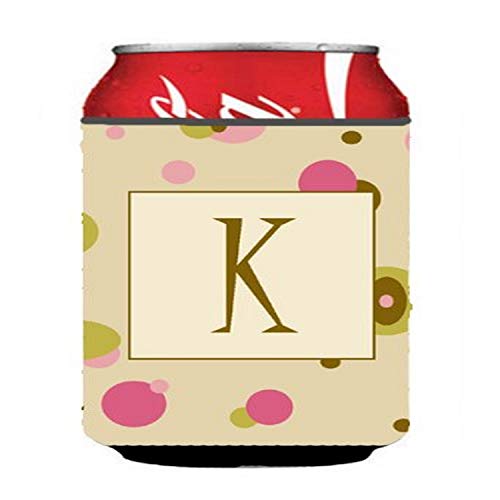 Caroline's Treasures CJ1004-KCC Letter K Initial Monogram - Tan Dots Can or Bottle Hugger Cooler Washable Drink Sleeve Collapsible Beverage Insulated Holder, Can Hugger, Multicolor