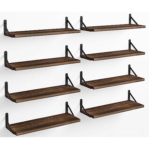 Fixwal Floating Shelves, Width 4.7in Rustic Wood Wall Shelves Set of 8, Wall Storage Shelves for Bedroom, Living Room, Kitchen, Bathroom, Office and Plants (Dark Carbonized Black) Cover