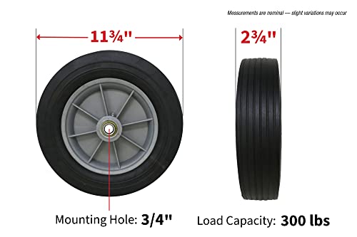 Shepherd Hardware 9653 12-Inch Hand Truck Replacement Wheel, Solid Rubber, 2-5/8-Inch Ribbed Tread, 3/4-Inch Bore Centered Axle, Black by Shepherd - Image 5