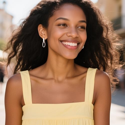 14K Gold Plated 925 Sterling Silver Dangle Earrings For Women Drop Earrings Small Sterling Silver Earrings Square Huggie Paperclip Dangly Hoop Silver Hoops Earrings Jewelry3