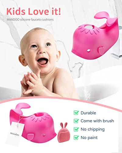 Mandoo Faucet Cover Bathtub Baby, Bath Spout Cover For Baby, Bath Faucet Cover For Kids, Tub Spout Cover Bathtub Faucet Cover Kids Safety, Protection Baby Universal Bath Silicone Toys Whale Pink #TOP1