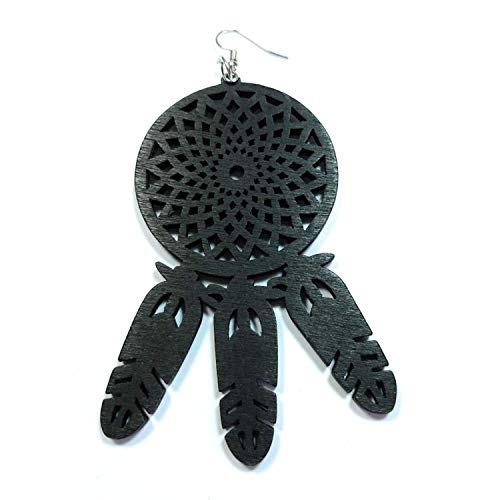 Teri's Boutique Dream Catcher Wood Natural Colorful Wooden Engraved Fashion Jewelry Dangle Hook Earrings2