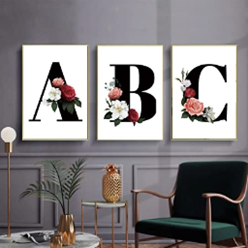 Toile Alphabet Fleur Noir 60x80cm Solution Mur Vide Salon Triptyque
