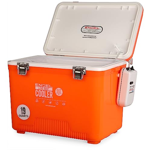 Image of Engel Live Bait Cooler Box with 2nd Gen 2-Speed Aerator Pump - Portable Fishing Station & Minnow Bucket for Shrimp & Other Live Fish with Aerator - ENGLBC-N