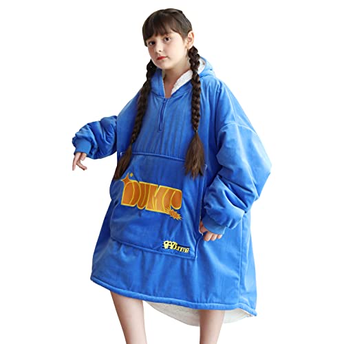 Jersey de manta polar con bolsillo portátil, sudadera con capucha con manga y sombrero, de gran tamaño y cálido, suave para mujer, hombre y niño, Azul con cremallera infantil, Talla única Cover