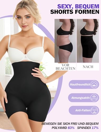 AURUZA Shapewear Damen Bauchweg Unterhose, Hohe Taille Body Shaper Damen Miederhose Figurformende Unterwäsche Miederpants (Schwarz, S)