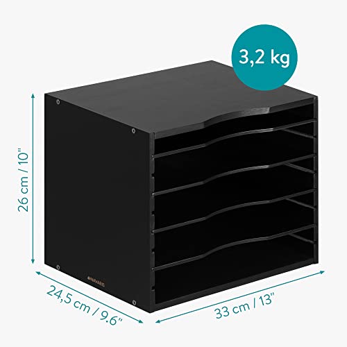 Navaris Dokumentenablage Briefablage Bambus - 33x26x24,5cm Schreibtisch Organizer - Holz Ablage 5 Ablagefächer - Ablagesystem für Büro - Schwarz