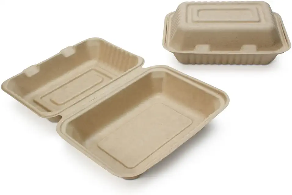 Earth&#39;s Natural Alternative 100% Compostable Disposable Food Containers with Lids [9”X6” 50 Pack] Eco-Friendly Take-Out TO-GO Containers, BPI Certified, Biodegradable, Unbleached