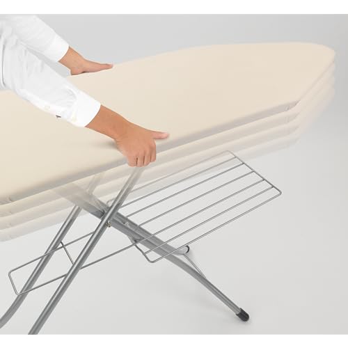 Image of Brabantia XL Comfort Ironing Board with Solid Steam Iron Rest & Rack & Cord Holder | Large (Size C) | Fairtrade Ecru Cover | Adjustable Height (27-38 inch), Easy Fold, Anti-Collapse Lock, Non-Slip Feet