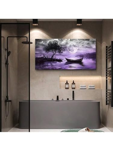 Grande peinture murale abstraite noir et blanc et toile paysage violet TONGYINLI 55x110cm - 5
