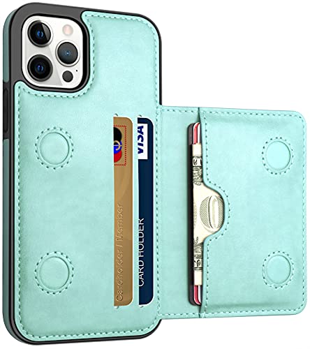 Lakibeibi Iphone 12/12 Pro Case, Card Holders, Slim Leather Wallet, Flip Folio Protective, Dual Layer (2020, Mint) #TOP12