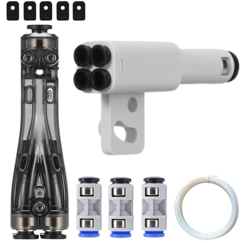 4-in-1 PTFE Adapter Combo Pack, Standard and Upgraded with Silicone Cleaning Wiper, Multi-AMS Expansion Hub for Bambu Lab 3D Printer P1/X1/A1/H2 Series, Includes 6.6FT PTFE Tube and Couplers