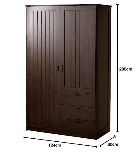 Image of MARIAS KOMMERCE MUSKEN Wardrobe with 2 Doors+3 Drawers, brown124x60x201 cm (48 7 /8x23 5 /8x78 7 /8 inch) (Engineered Wood)