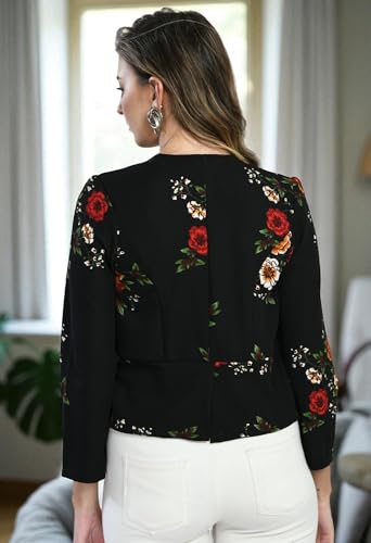Image of Women's Black Floral Printed Short Jacket for Casual, Party