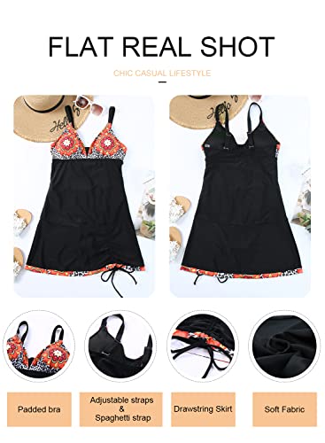 Evaless One Piece Bathing Suits For Women Slimming Tummy Control Swimsuits Fashion Deep V Neck Print Drawstring Swimdress Swimwear Red X-Large #TOP4