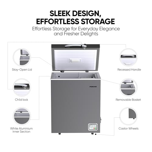 Nikai 200L Gross/138L Net, Single Door Chest Freezer with Storage Basket, High Energy Efficiency Cooling System, Adjustable Temperature, Silent Operation, For Home & Restaurants - NCF200N7S Silver
