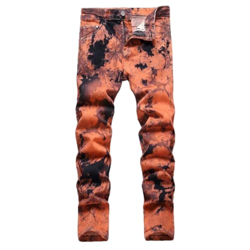 Men's Personality Orange Jeans Fashion Vintage Stretch Slim Casual Denim Pants Streetwear Hip Hop Trousers