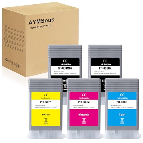 AYMSous Cartucho de tinta pigmentada compatible PFI-030 PFI030 de repuesto para Canon PFI-030 PFI030 PFI-030MBK PFI-030BK PFI-030C PFI-030M PFI-030Y para impresora Canon imagePROGRAF TA-20 TA-30