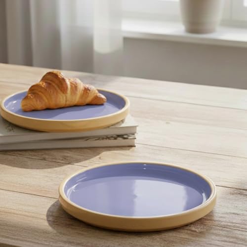 Image of BLACKCARROT Quarter Plates Set of 6,Lavendar Series | Glossy Finish | Premium Stoneware | Snacks Plates Set of 6 | Dessert Plates | Snack Plate (Beije & Purple), Black Carrot Ceramic