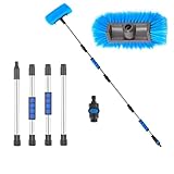 60' Car Wash Brush with Long Handle,Flow-Thru Soft Bristle Car Washing Brush with Extendable Handle and Hose Attachment for Car, RV, SUV, Truck
