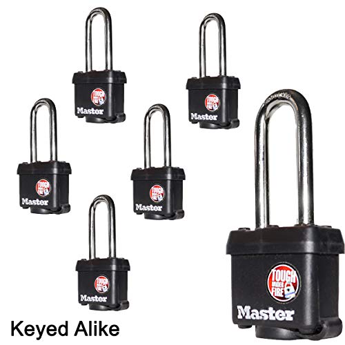 Image of Master Lock (6) Keyed Alike Padlocks w /Thermoplastic Coating and 2 inch(51mm) Tall Shackle incl 12 Keys - Model # 311KALH-6