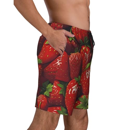 Red Strawberry Fruit Print Men's Beach Pants Lightweight Quick-Dry Swim Pants with Mesh Lining for Men3