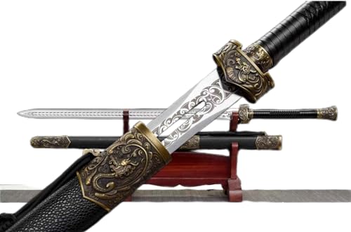 LOONGSWORD DragonPhoenix Chinese Sword HandForged HighManganese Steel Hollow-Etched Blade & Alloy Dragon/Phoenix Guard Wooden Scabbard Martial Arts & Display Collectible