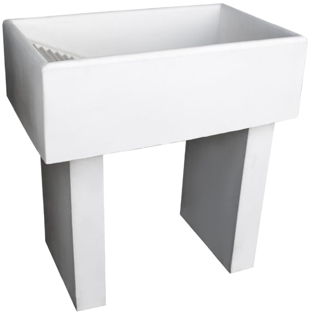 FORTUNATO Pilozza Lavatoio Serie Ostuni Bianco 84 x 50 x H.28 cm Con Piedi 10 x 40 x H 60 cm Bucato Lavanderia Giardino