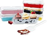 LIUCONGBD 60 mini moldes para tartas con tapa, rectangulares de papel de aluminio, caja de hojalata con tapa para pan, pasteles, cupcakes, picnics, tartas de queso, postres (multicolor)