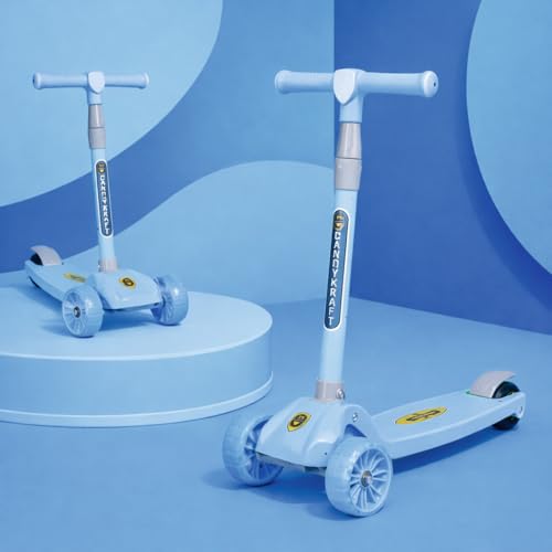 Image of Kids Foldable Kick Scooter with 4 Level Adjustable Height & LED PU Wheels | for Ages 3-14 Years | Rear Brake | 50 kg Weight Capacity | Color Blue