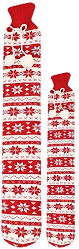 Lot de 2 longues bouillottes avec housse en tricot – Bouillotte en caoutchouc pour dos cou jambes 1 L et 2 L – #D