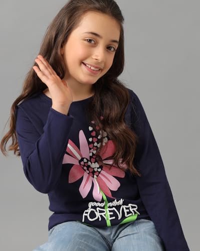 Image of Under Fourteen Only Girls Cotton Tops Collection - Round Neck, Crop Top, Full & Half Sleeve, Drop Shoulder, Ruffle Sleeve, Graphic Printed, Embroidered & Slub Knit Styles